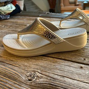 Rose Gold Crocs Platform Wedges